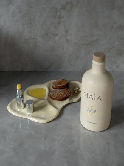 plateau organique en céramique - butter yellow